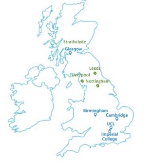 Map of UK showing location of IRC partners